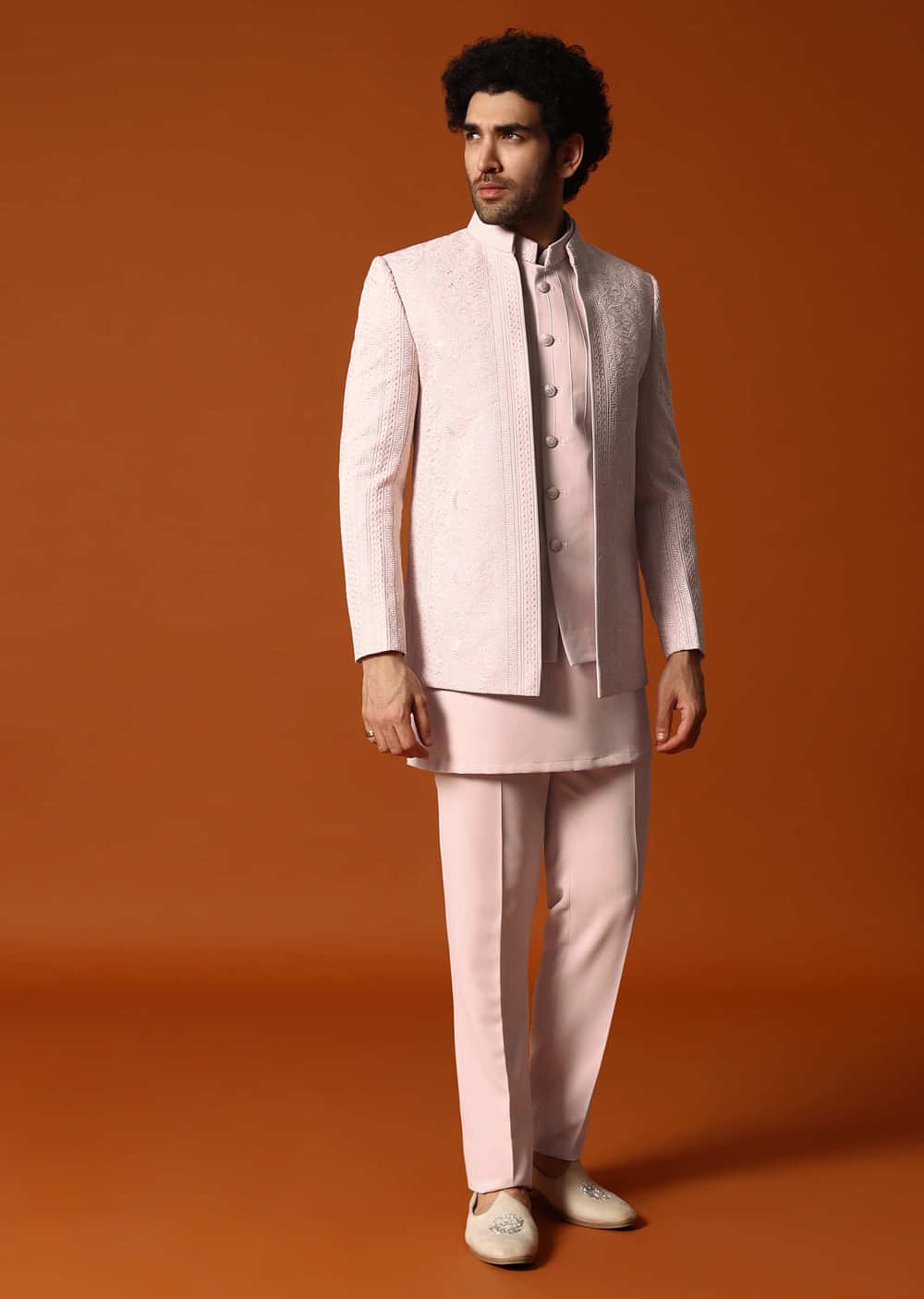 Pink Jodhpuri Set In Resham Work For Men