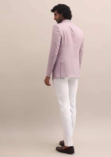 Pink Jodhpuri Suit With Embroidered Collar For Men