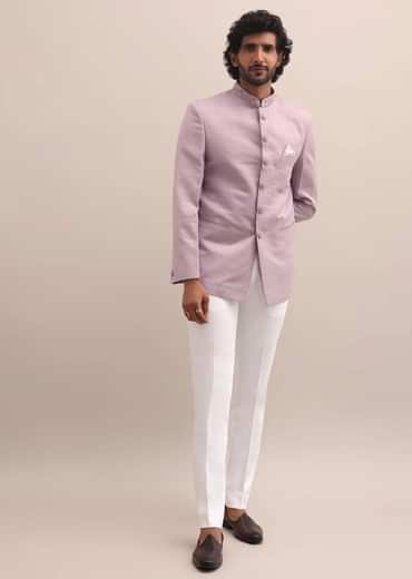 Pink Jodhpuri Suit With Embroidered Collar For Men