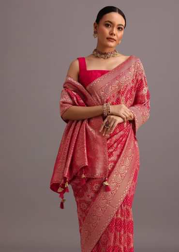 Pink Khaddi Georgette Woven Saree With Gotta Patti Border