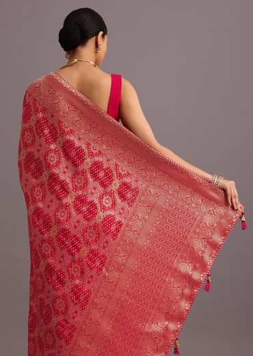 Pink Khaddi Georgette Woven Saree With Gotta Patti Border