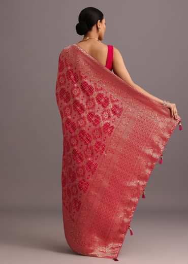 Pink Khaddi Georgette Woven Saree With Gotta Patti Border