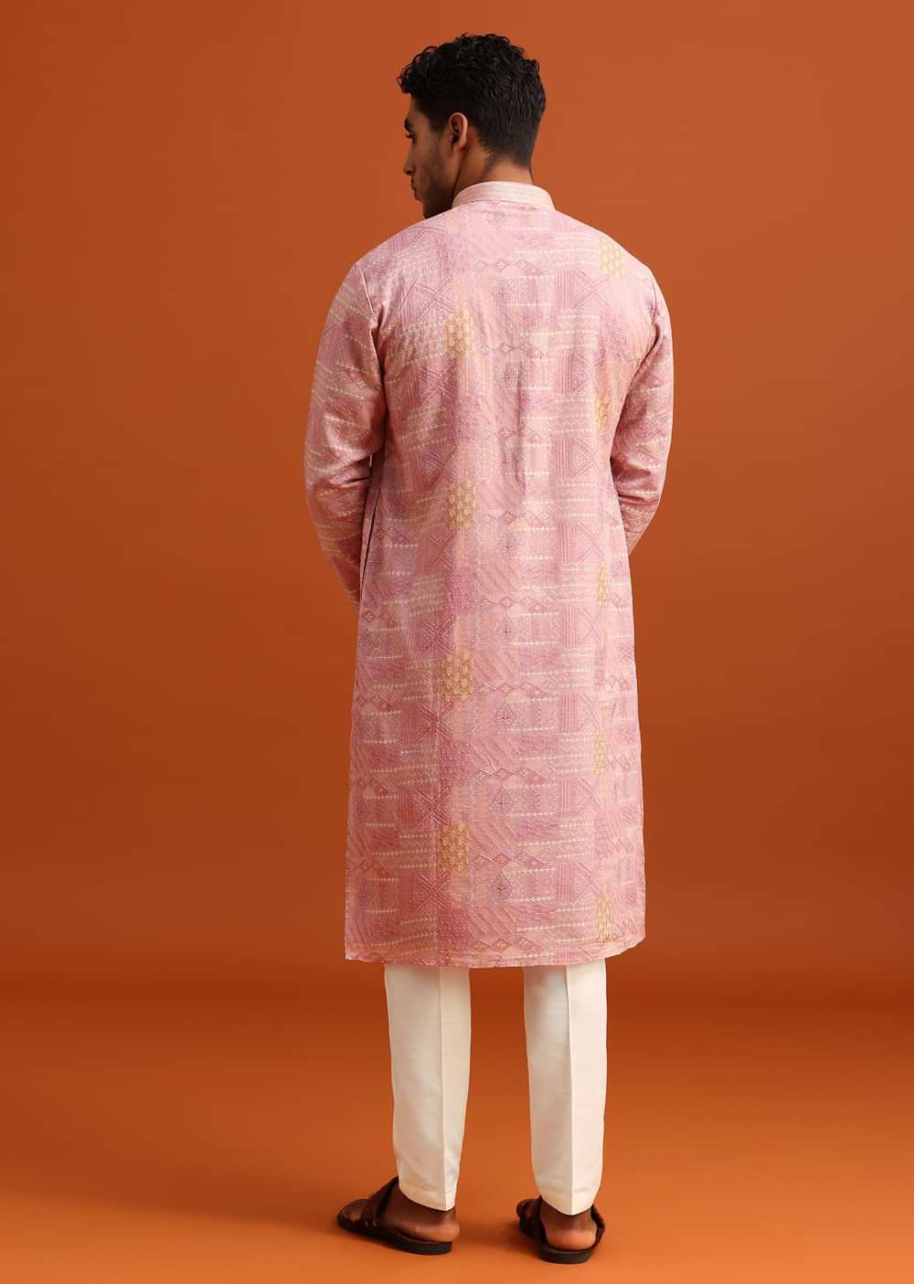 Pink Kurta And Pant Set In Silk With Printed Work