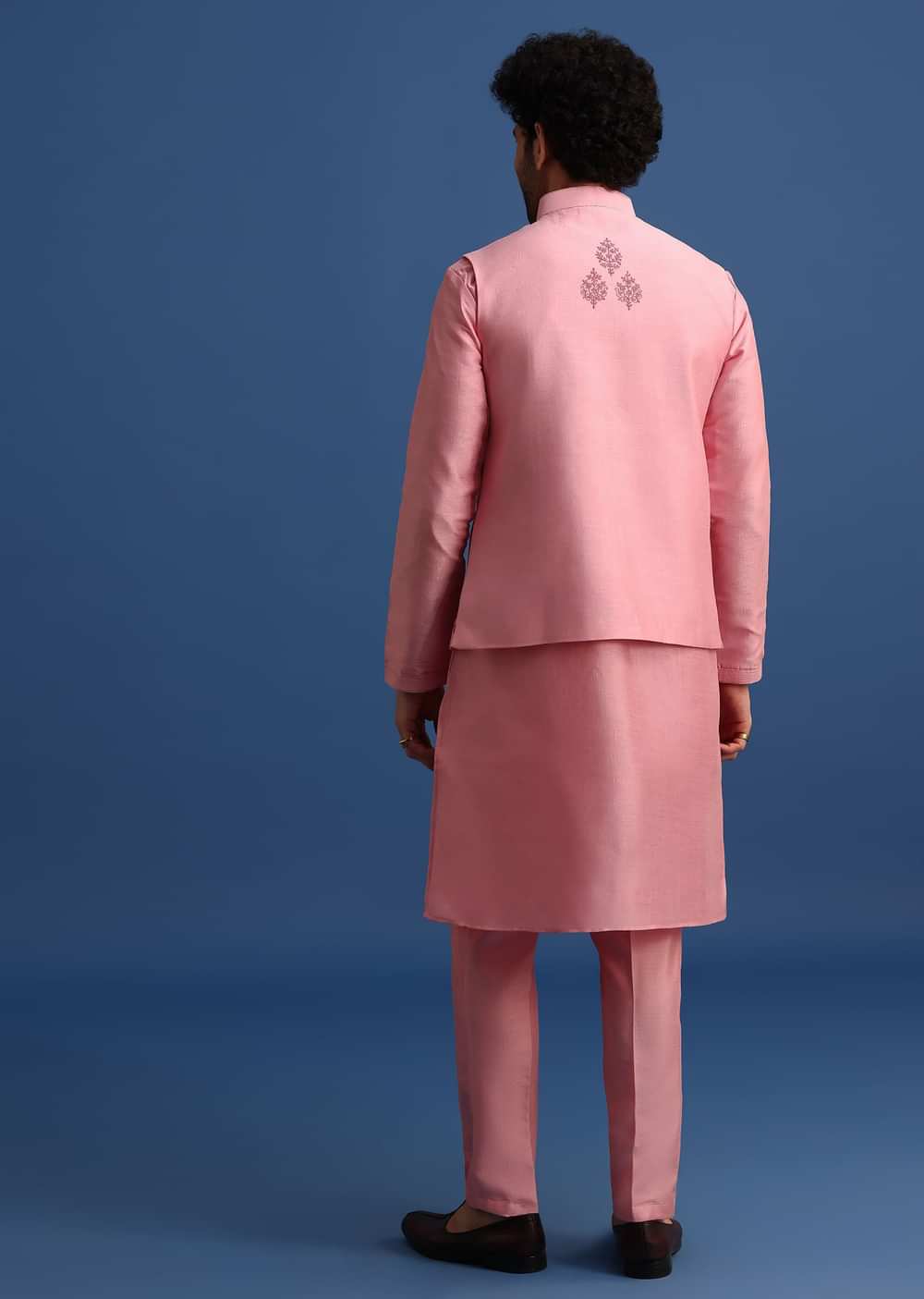 Pink Kurta Jacket Set With Dori Work And Stone Embroidery