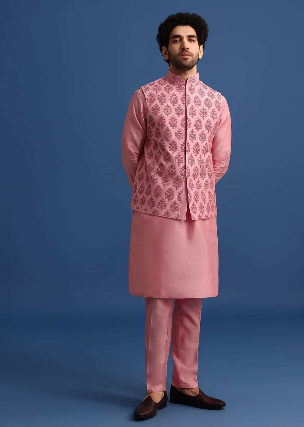 Pink Kurta Jacket Set With Dori Work And Stone Embroidery