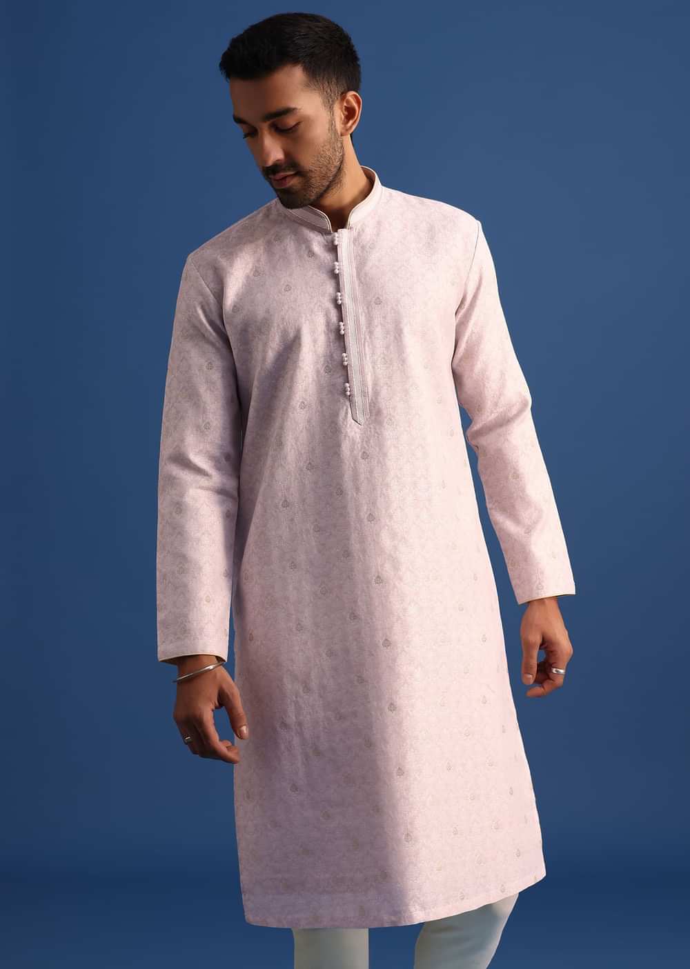 Pink Kurta Set With Foil Printed Motifs
