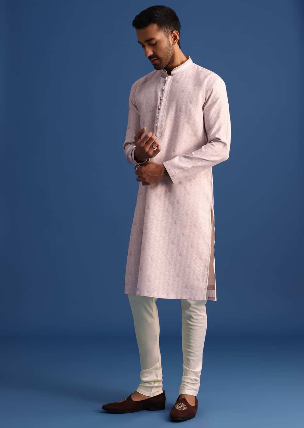 Pink Kurta Set With Foil Printed Motifs