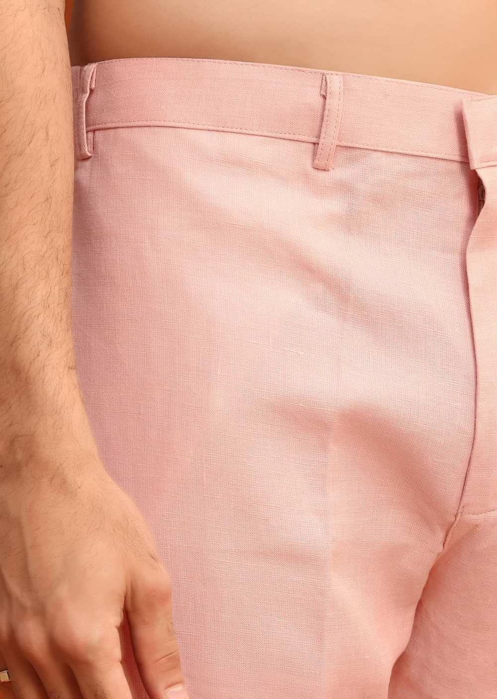 Pink Linen Zardosi Kurta Jacket Set