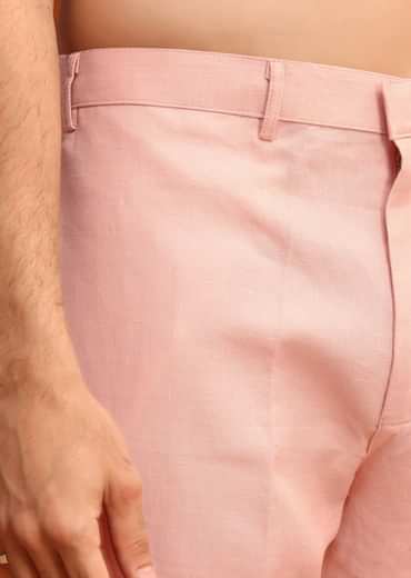 Pink Linen Zardosi Kurta Jacket Set