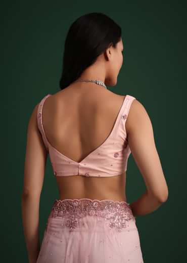 Peach Net Saree With Cutdana And Sequin Embroidery