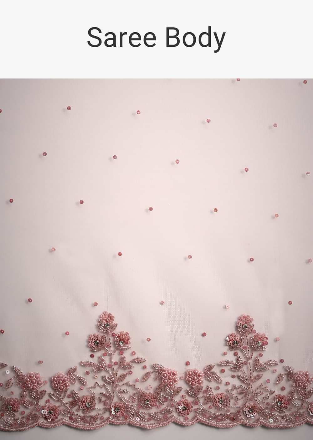 Peach Net Saree With Cutdana And Sequin Embroidery