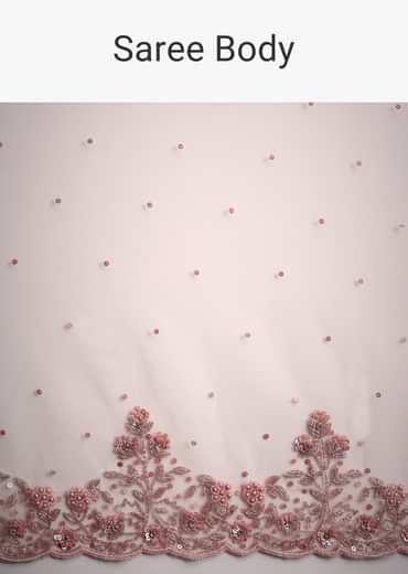 Peach Net Saree With Cutdana And Sequin Embroidery