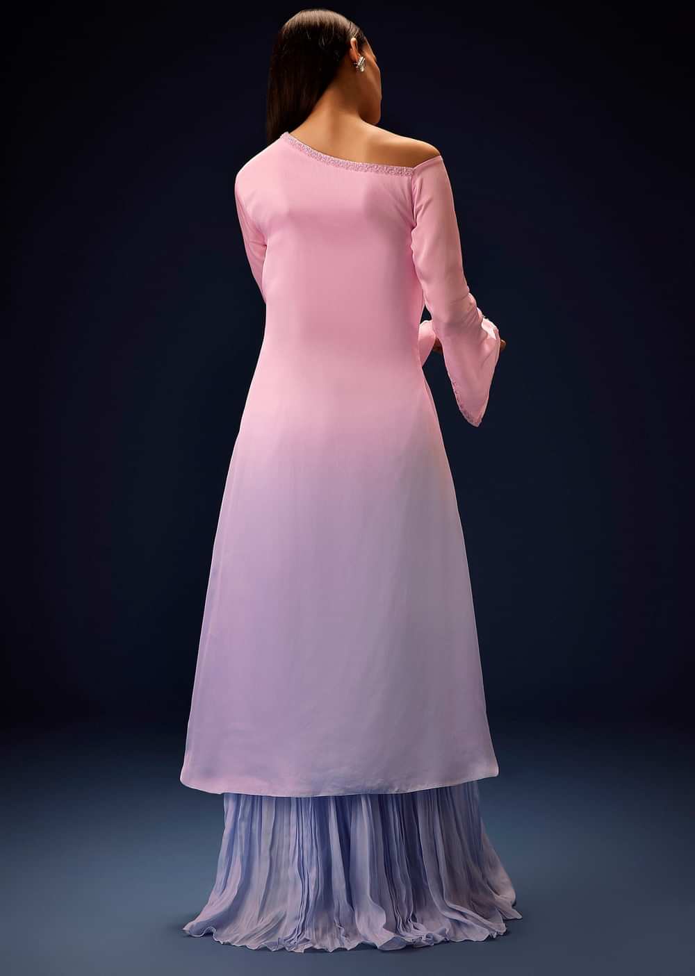 Pink Ombre A Line Kurta With Ruched Palazzo