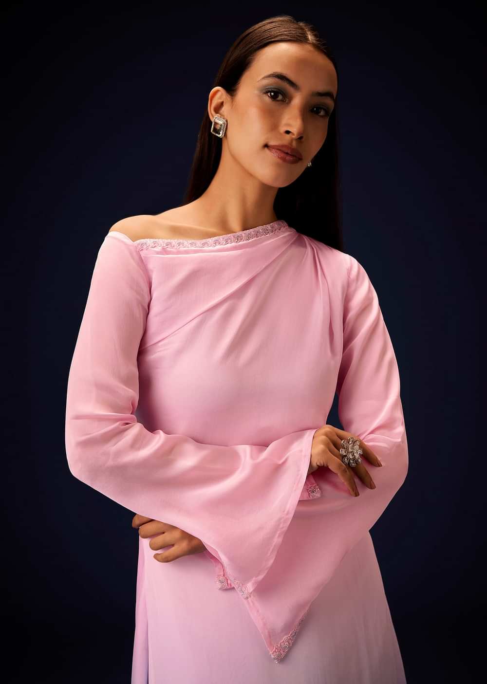 Pink Ombre A Line Kurta With Ruched Palazzo