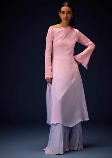 Pink Ombre A Line Kurta With Ruched Palazzo
