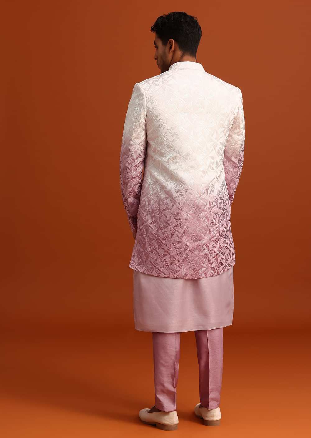 Pink Ombre Sherwani And Kurta Set With Resham Work