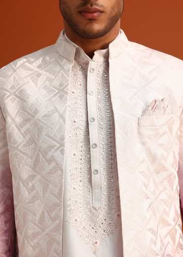 Pink Ombre Sherwani And Kurta Set With Resham Work