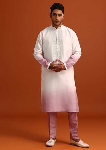 Pink Ombre Sherwani And Kurta Set With Resham Work