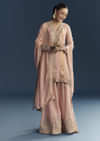 Pink Organza Palazzo Suit With Zari And Mirror Embroidery