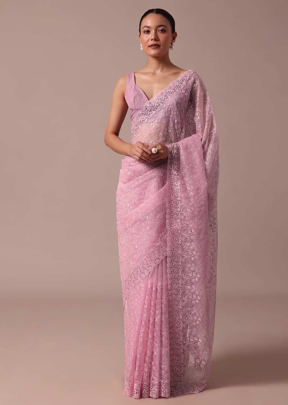 Pink Organza Saree With Unstitched Blouse