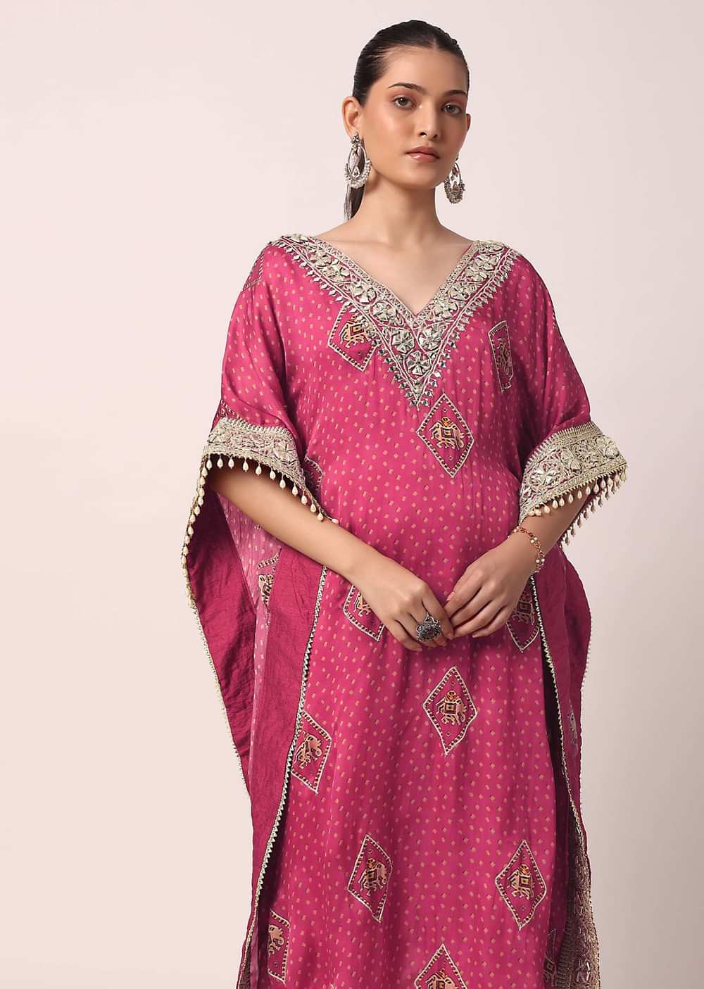 Pink Pant Set With Embroidered Kaftan Kurta