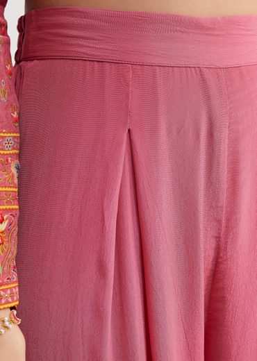 Pink Printed Crepe Palazzo Suit With Georgette Dupatta