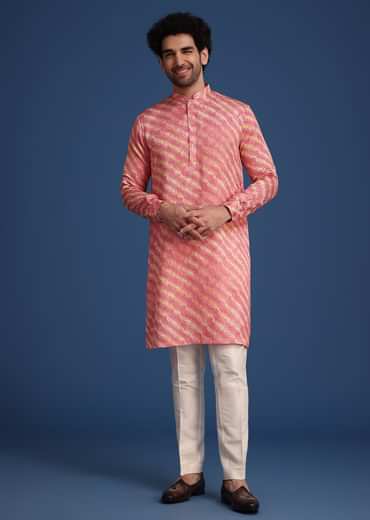 Pink Printed Silk Kurta Jacket Set