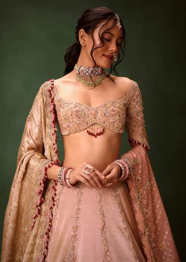 Pink Raw Silk Hand Work Lehenga Choli With Dupatta