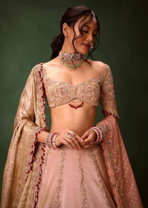Pink Raw Silk Hand Work Lehenga Choli With Dupatta