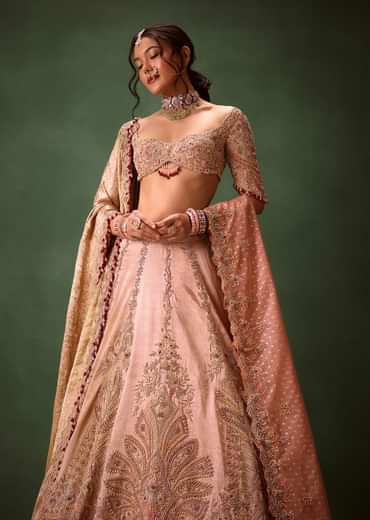 Pink Raw Silk Hand Work Lehenga Choli With Dupatta
