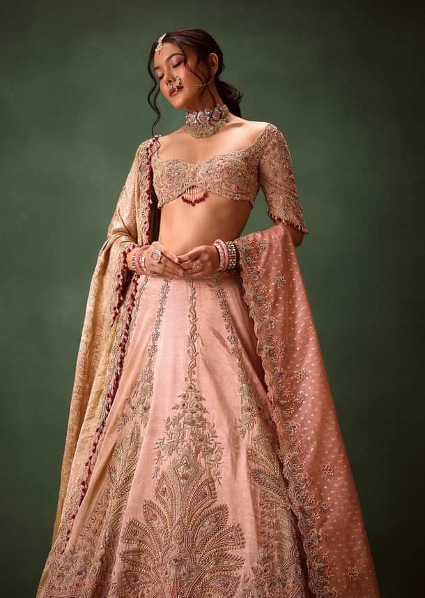 Pink Raw Silk Hand Work Lehenga Choli With Dupatta
