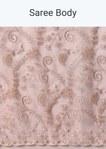 Pink Saree In Organza Silk With Chikankari Floral Work And Unstitched Blouse Fabric