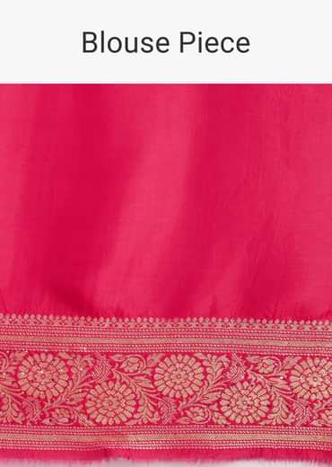 Pink Satin Organza Saree With Floral Jaal Weave