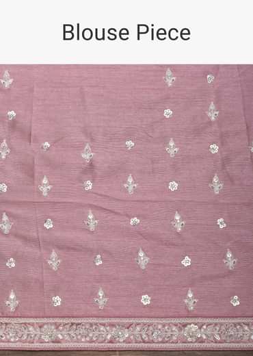 Pink Satin Saree With Belt And Unstitched Blouse Piece