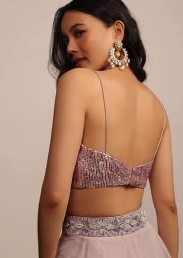 Pink Sequins Blouse With V Neckline And Straps