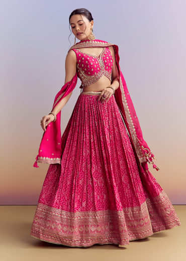 Pink Silk Bandhani Bridesmaid Lehenga With Zardosi Work