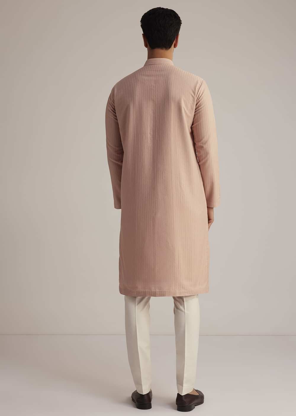 Pink Silk Blend Kurta With Pintuck Detailing