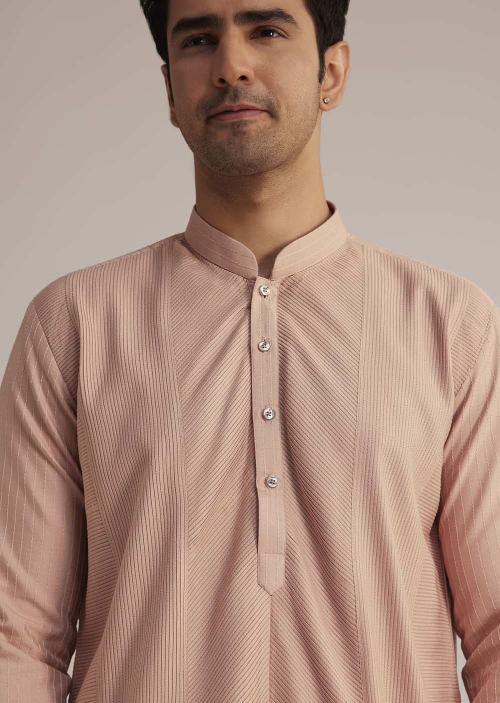 Pink Silk Blend Kurta With Pintuck Detailing