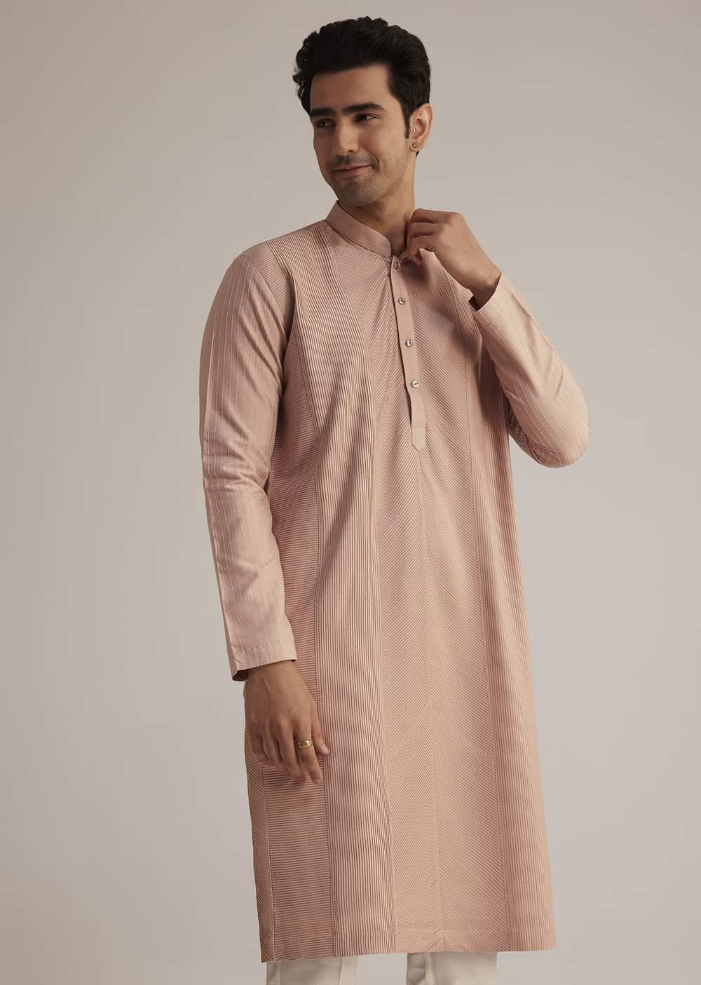 Pink Silk Blend Kurta With Pintuck Detailing