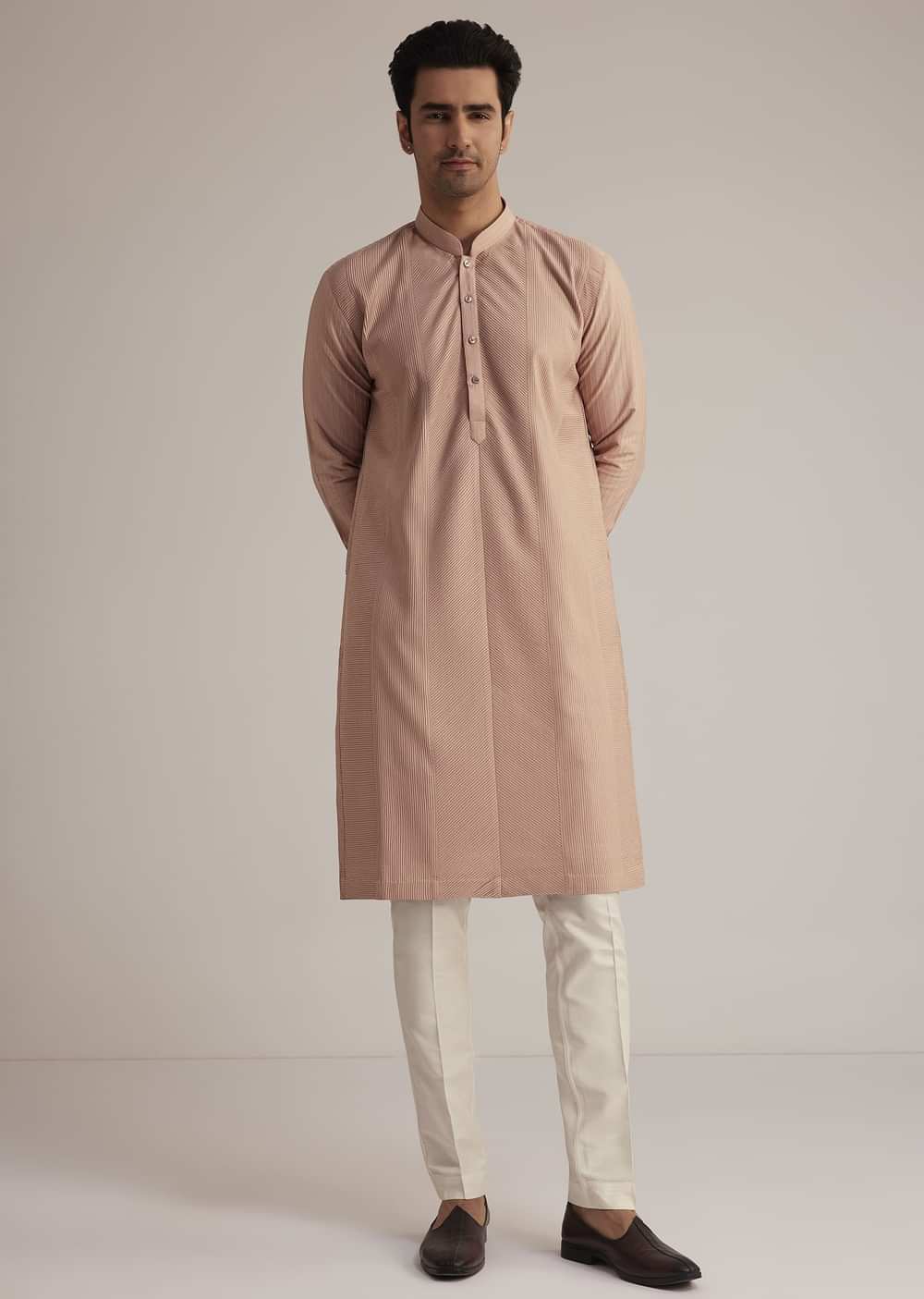 Pink Silk Blend Kurta With Pintuck Detailing