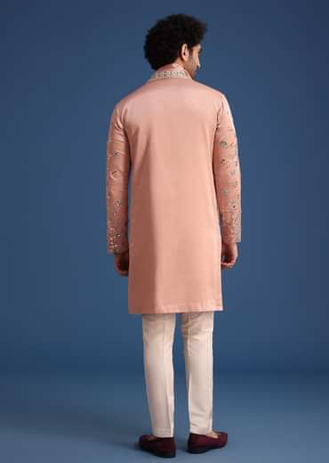 Pink Silk Blend Mirror Embroidered Kurta Dupatta Set