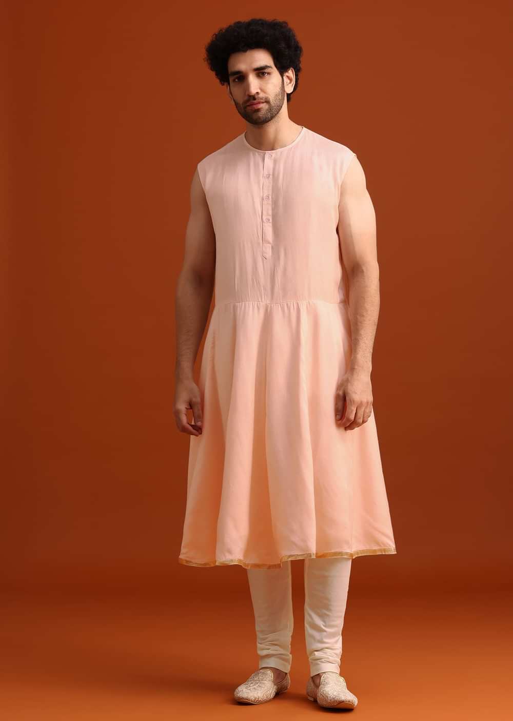 Pink Silk Embroidered Sherwani Set With Dupatta