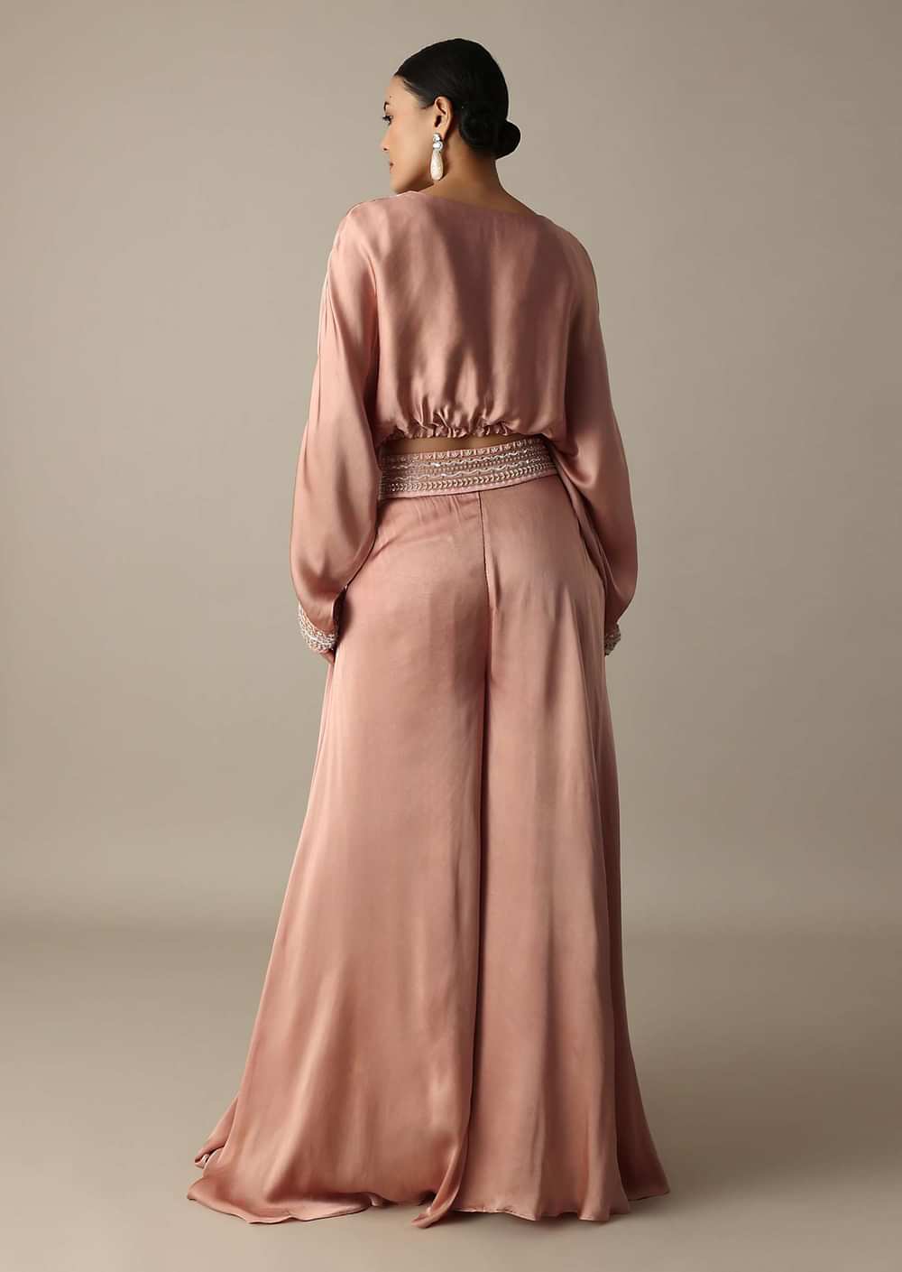 Pink Silk Embroidery Crop Top With Palazzo