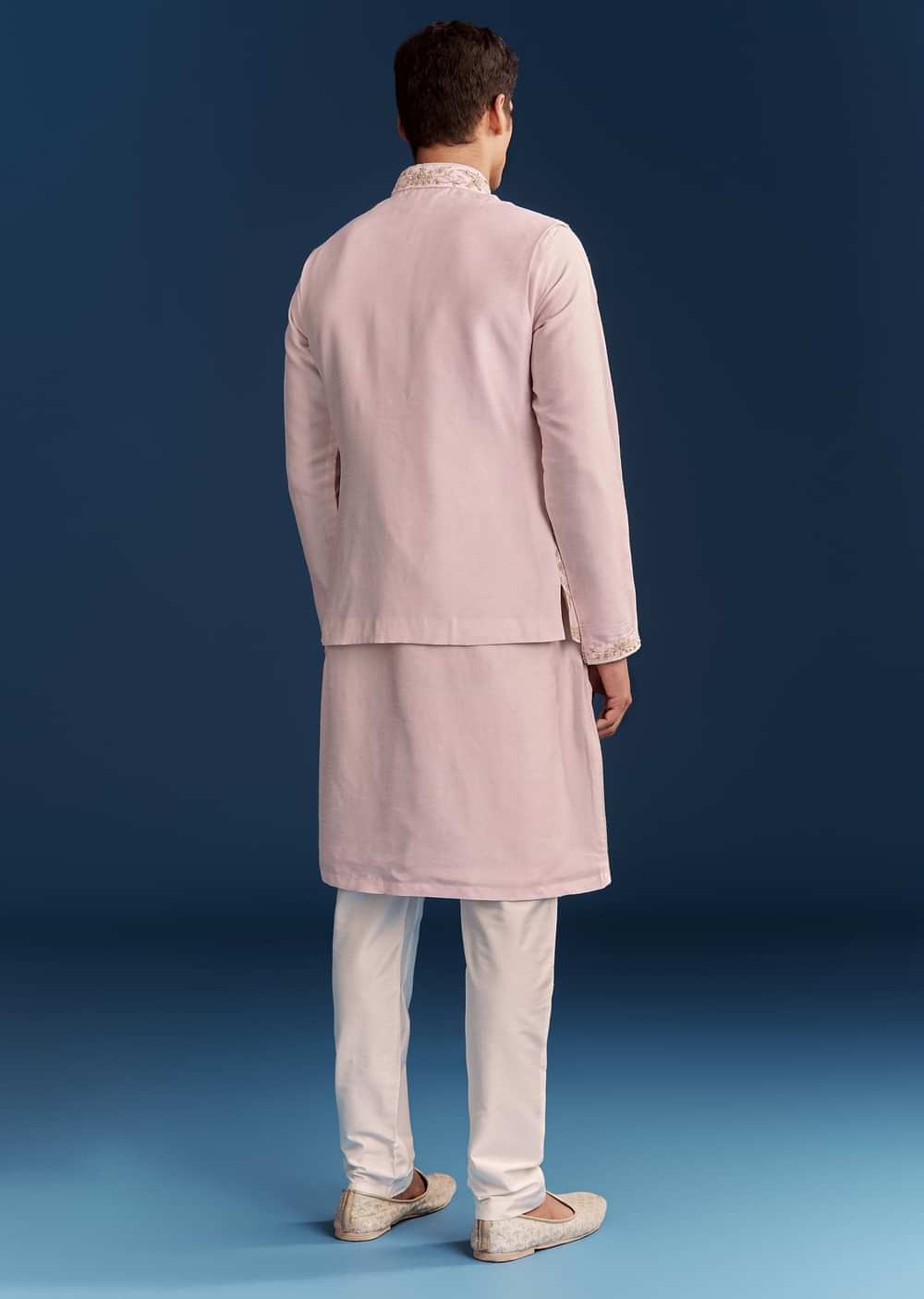 Pink Silk Floral Kurta Jacket Set With Resham And Cutdana Detailing