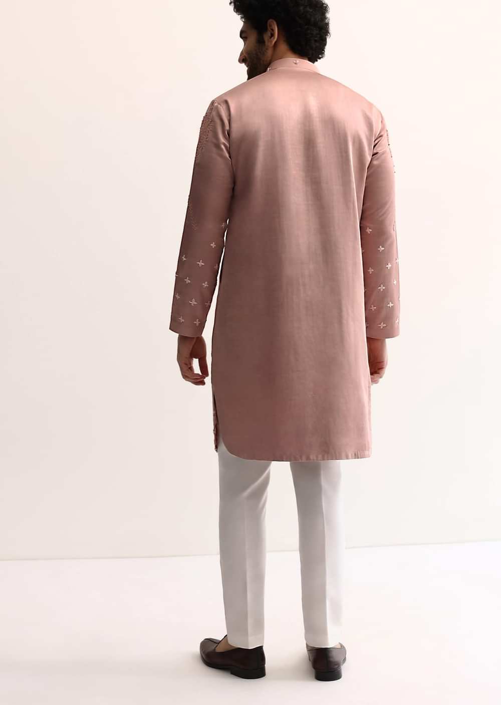 Pink Silk Handwork Kurta Set For Men
