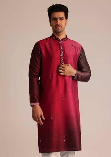 Pink Silk Ombre Kurta Set