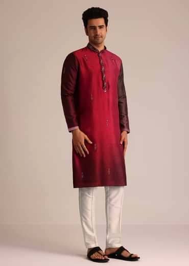 Pink Silk Ombre Kurta Set