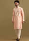 Pink Silk Kurta Set In Resham Work For Men