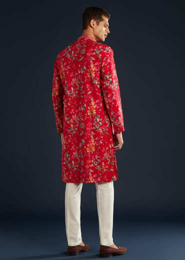 Pink Silk Kurta Set with Floral Motifs
