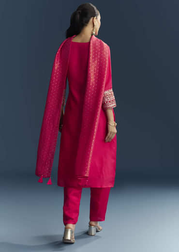 Pink Silk Kurta Set With Gotta Work